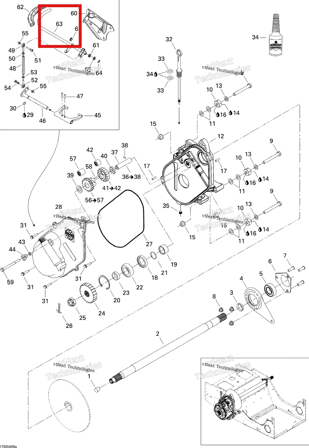 Деталь 504151810 (Руль) на схеме узла 2005 Ski-Doo Legend V-1000 Drive System 1