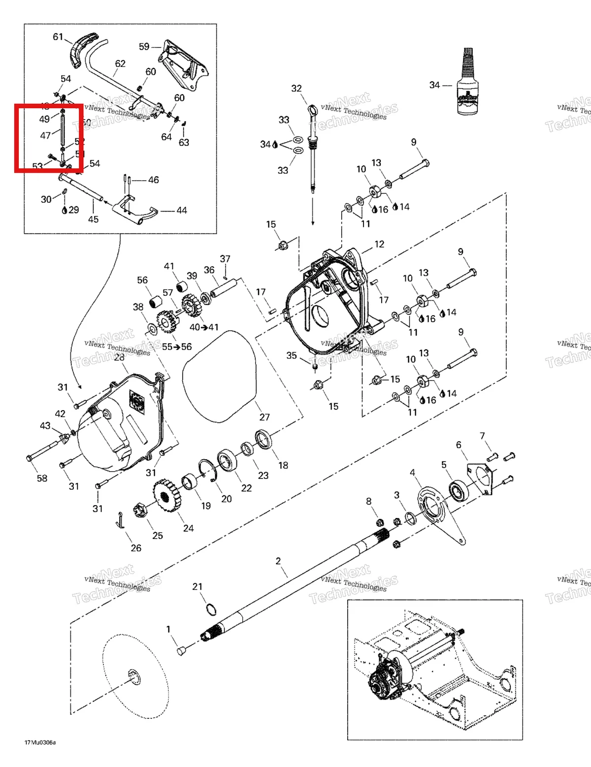 Деталь 504151814 (Деталь Tie-rod) на схеме узла 2003 Ski-Doo Grand Touring V-1000 Chaincase And Countershaft