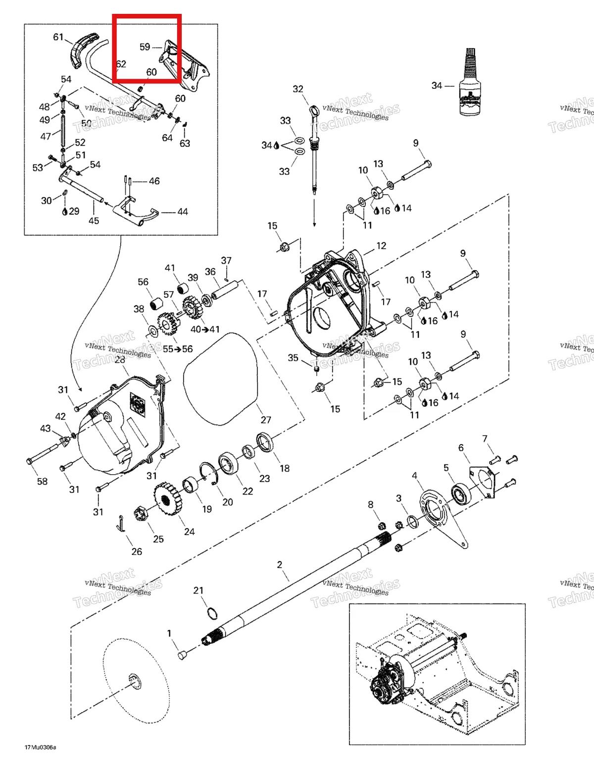 Деталь 504151823 (Опорная Плита) на схеме узла 2003 Ski-Doo Grand Touring V-1000 Chaincase And Countershaft