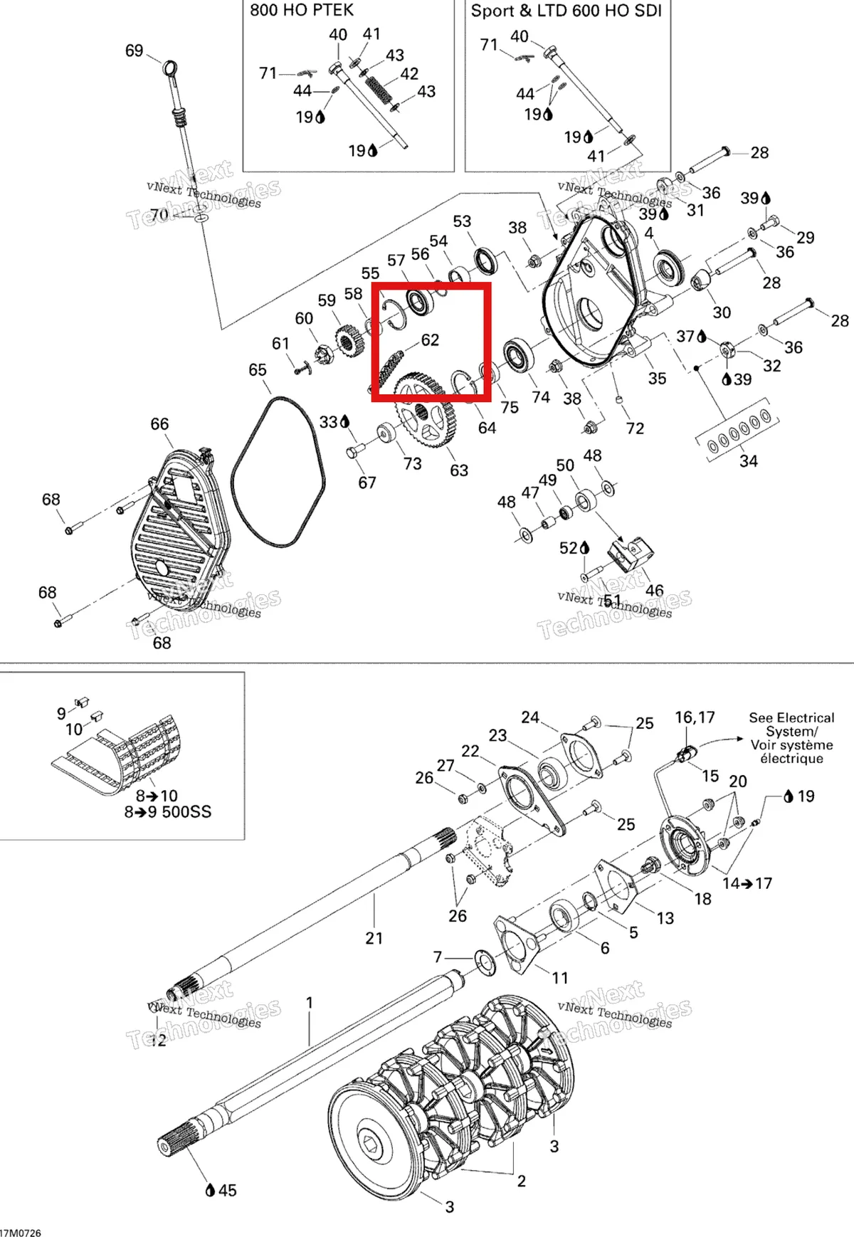 Деталь 504151856 (Деталь Drive Chain, 76 Links) на схеме узла 2007 Ski-Doo GTX LTD 800 HO PTEK Drive System 800 Ho Ptek