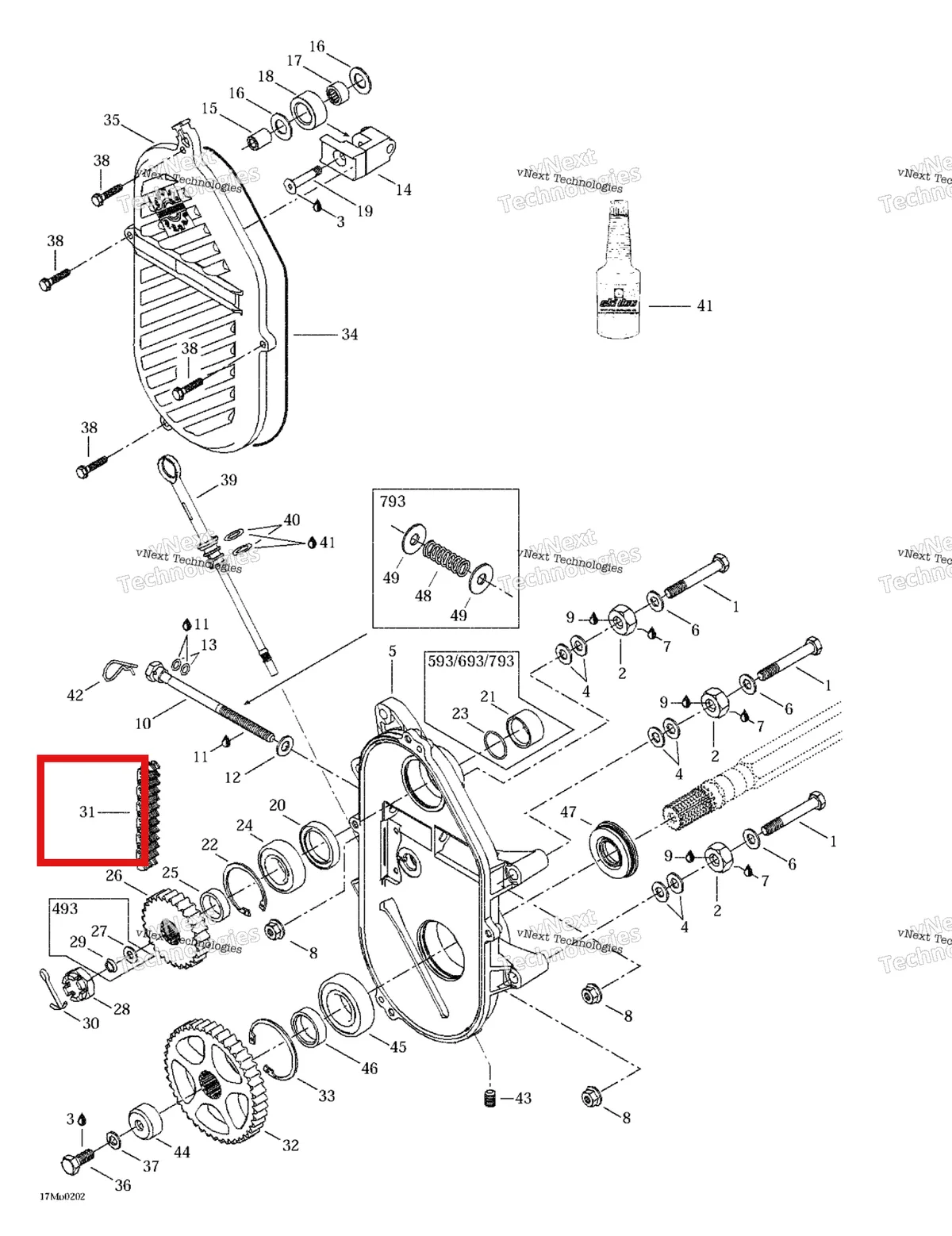 Деталь 504151859 (Деталь Chain Driving, 74) на схеме узла 2002 Ski-Doo MX Z 500/600/700/800 Chaincase