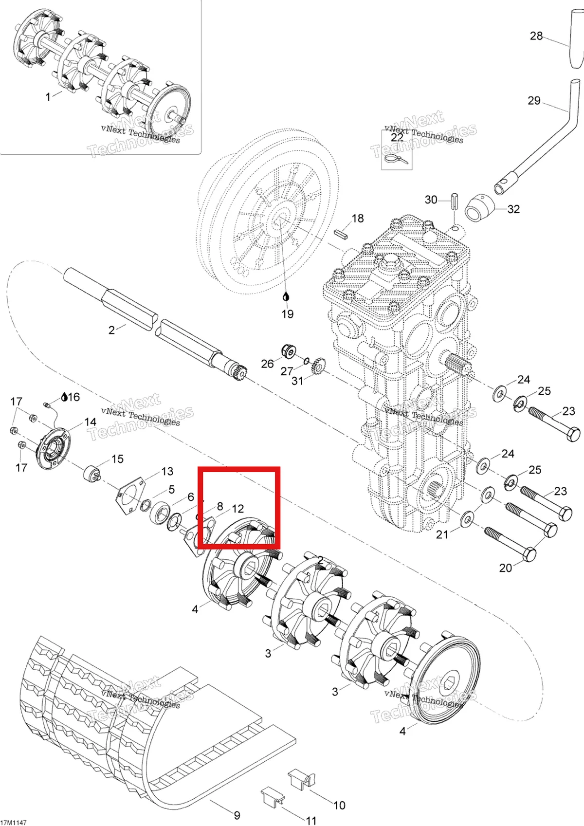Деталь 504151860 (Корпус Подшипника) на схеме узла 2012 Ski-Doo Skandic SWT V800 YetiII Drive System