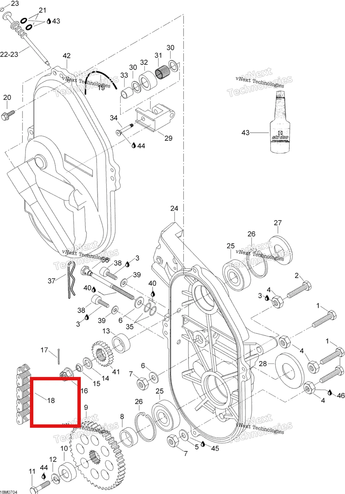 Деталь 504151882 (Деталь Drive Chain, 72 Links) на схеме узла 2007 Ski-Doo Skandic LT 440F Transmission