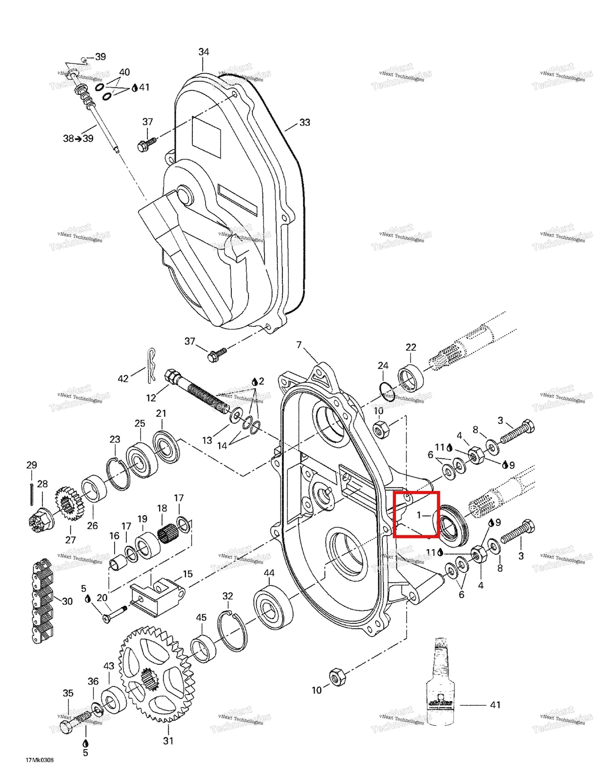 Деталь 504151925 (Уплотнение) на схеме узла 2003 Ski-Doo Mach Z Chaincase
