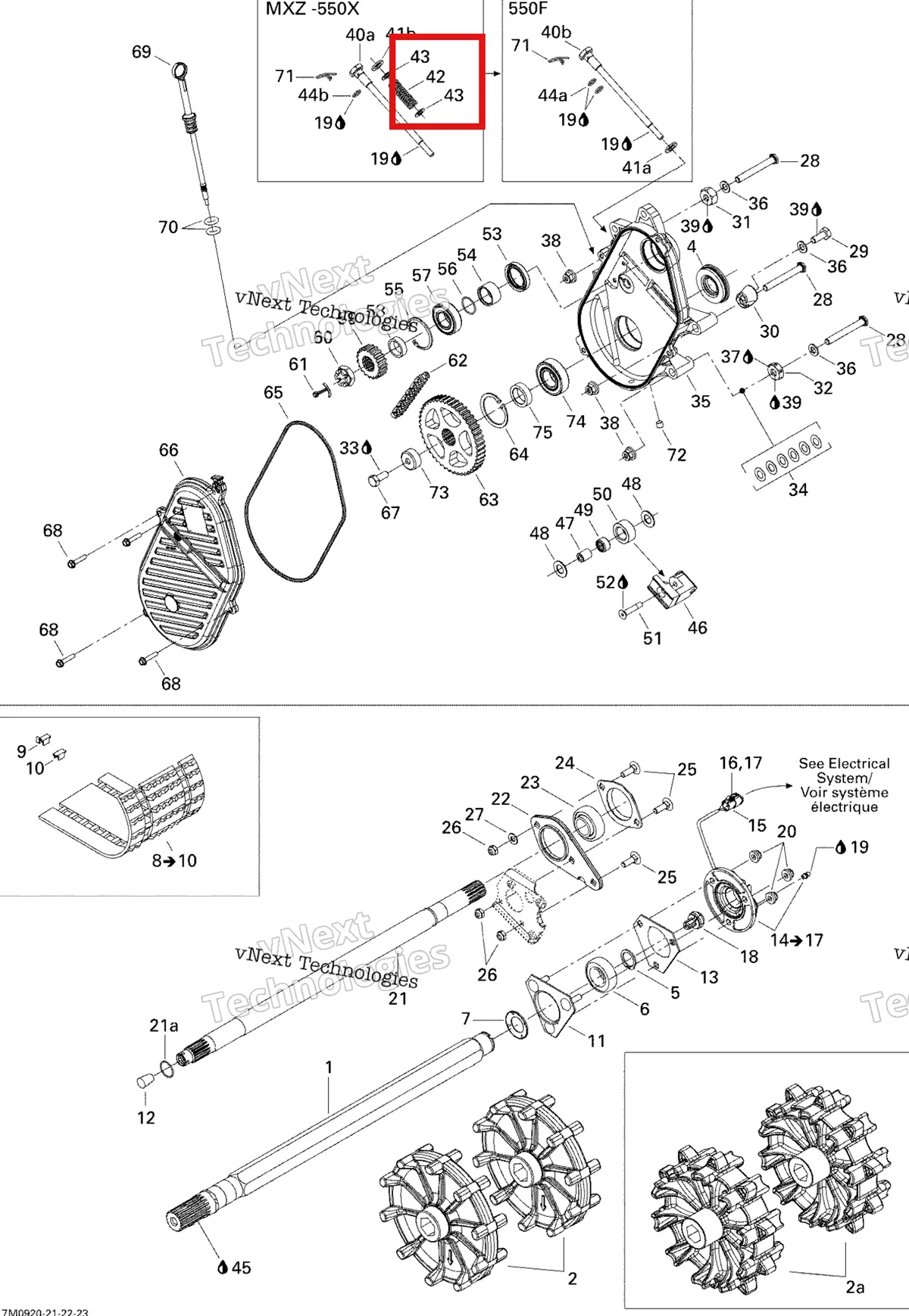 Деталь 504151945 (Пружина) на схеме узла 2009 Ski-Doo MX Z 550X Drive System