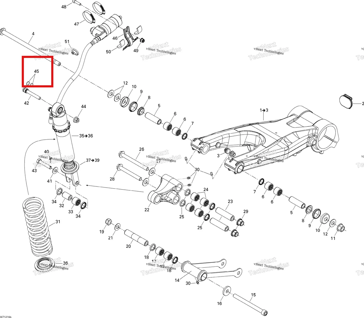 Деталь 504151954 (Уплотнительное кольцо) на схеме узла 2015 Can-Am DS 450EFI XXC, XMX Rear Suspension Xmx