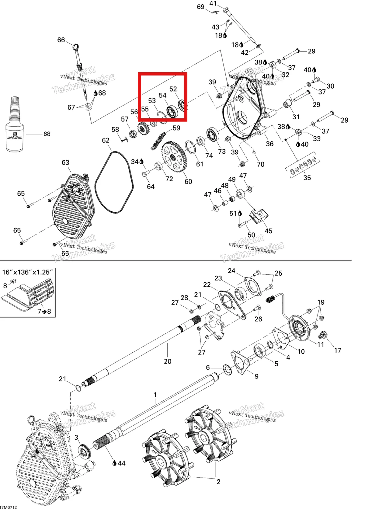 Деталь 504152006 (Подшипник) на схеме узла 2007 Ski-Doo Expedition Sport 550F Drive System