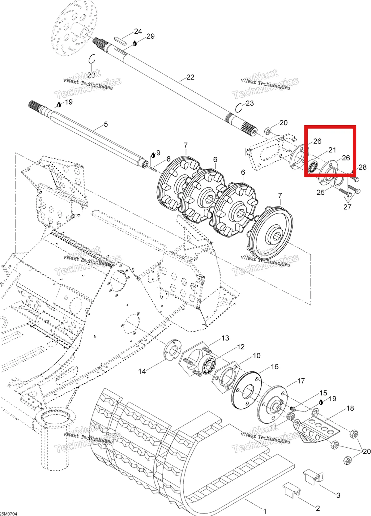 Деталь 504152008 (Подшипник) на схеме узла 2007 Ski-Doo Skandic LT 440F Drive Axle And Track