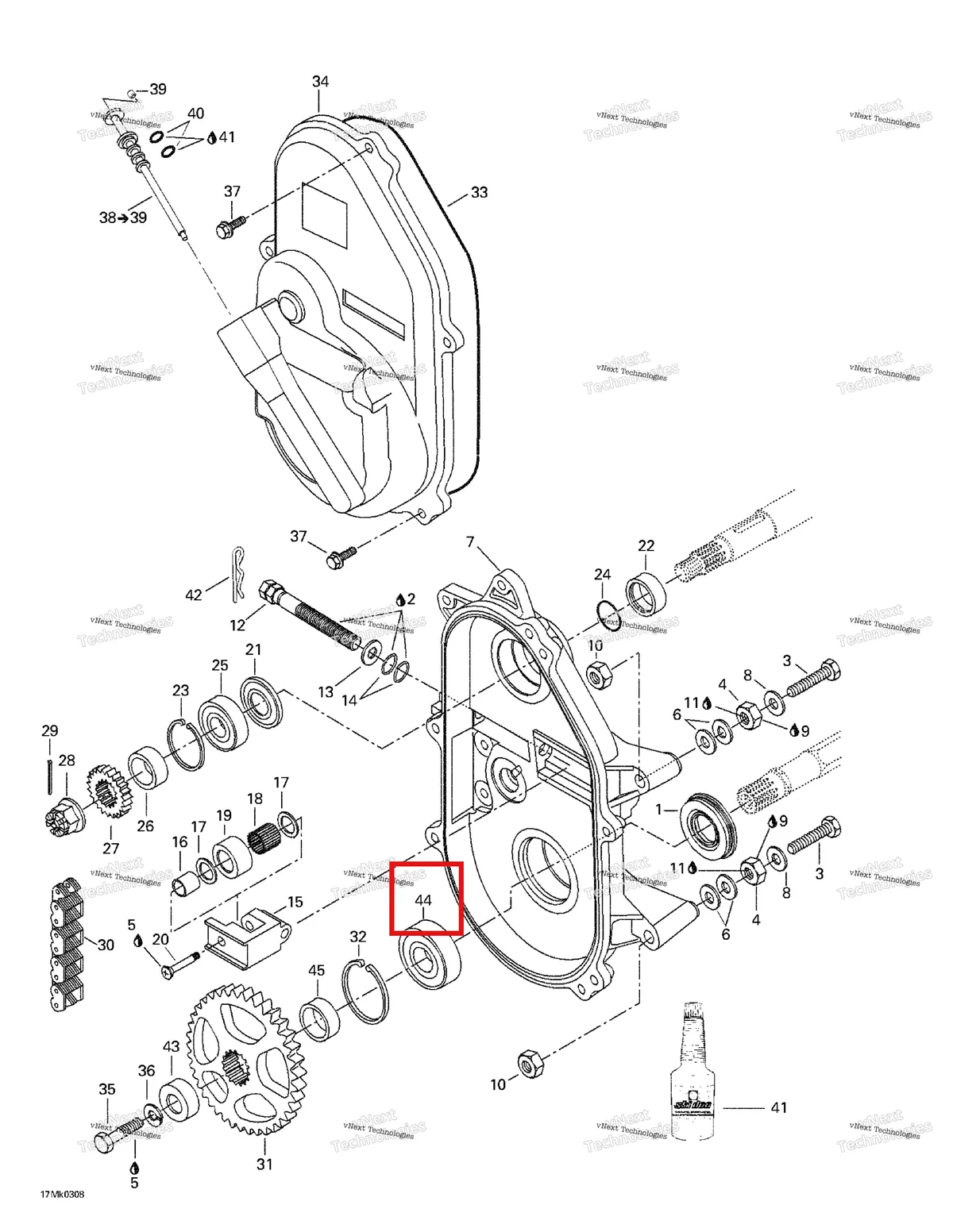 Деталь 504152010 (Подшипник) на схеме узла 2003 Ski-Doo Mach Z Chaincase
