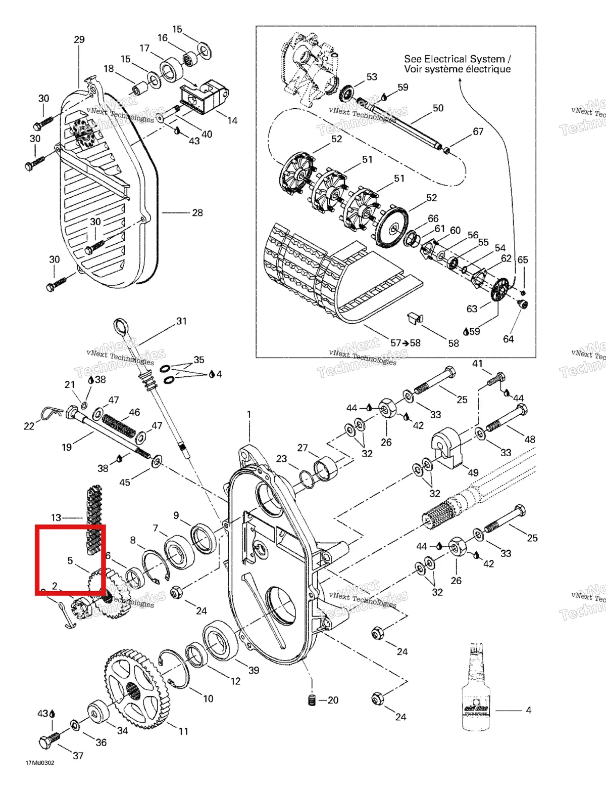 Деталь 504152044 (Деталь Sprocket Z=21) на схеме узла 2003 Ski-Doo MX Z X 440 Drive System