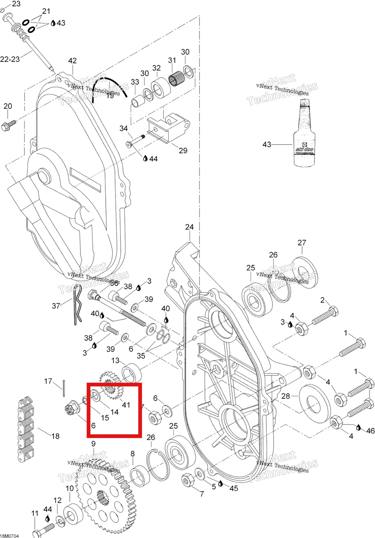 Деталь 504152049 (Проставка) на схеме узла 2007 Ski-Doo Skandic LT 440F Transmission