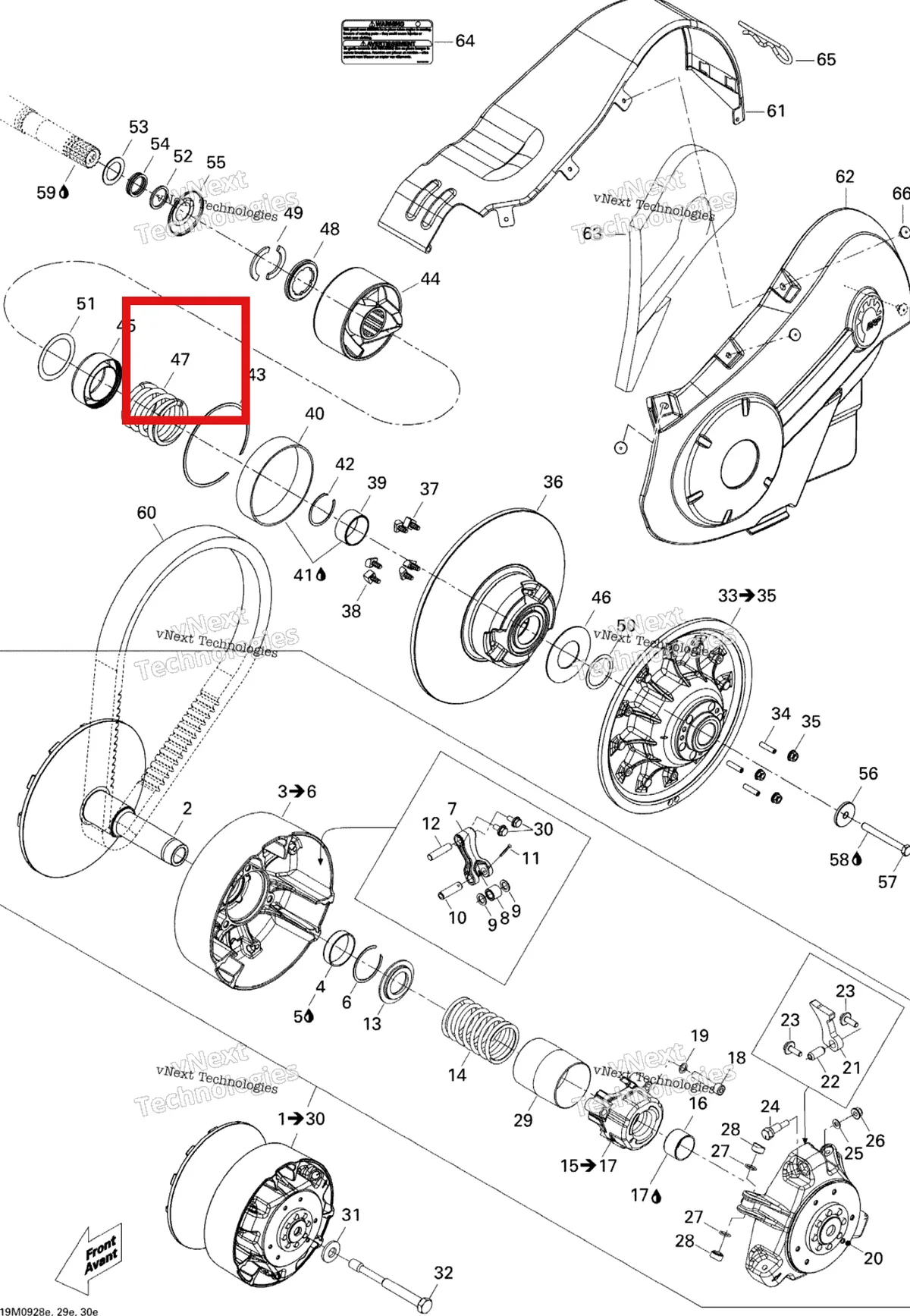 Деталь 504152070 (Деталь Spring, White) на схеме узла 2009 Ski-Doo Skandic Tundra LT V800 4-TEC Pulley System
