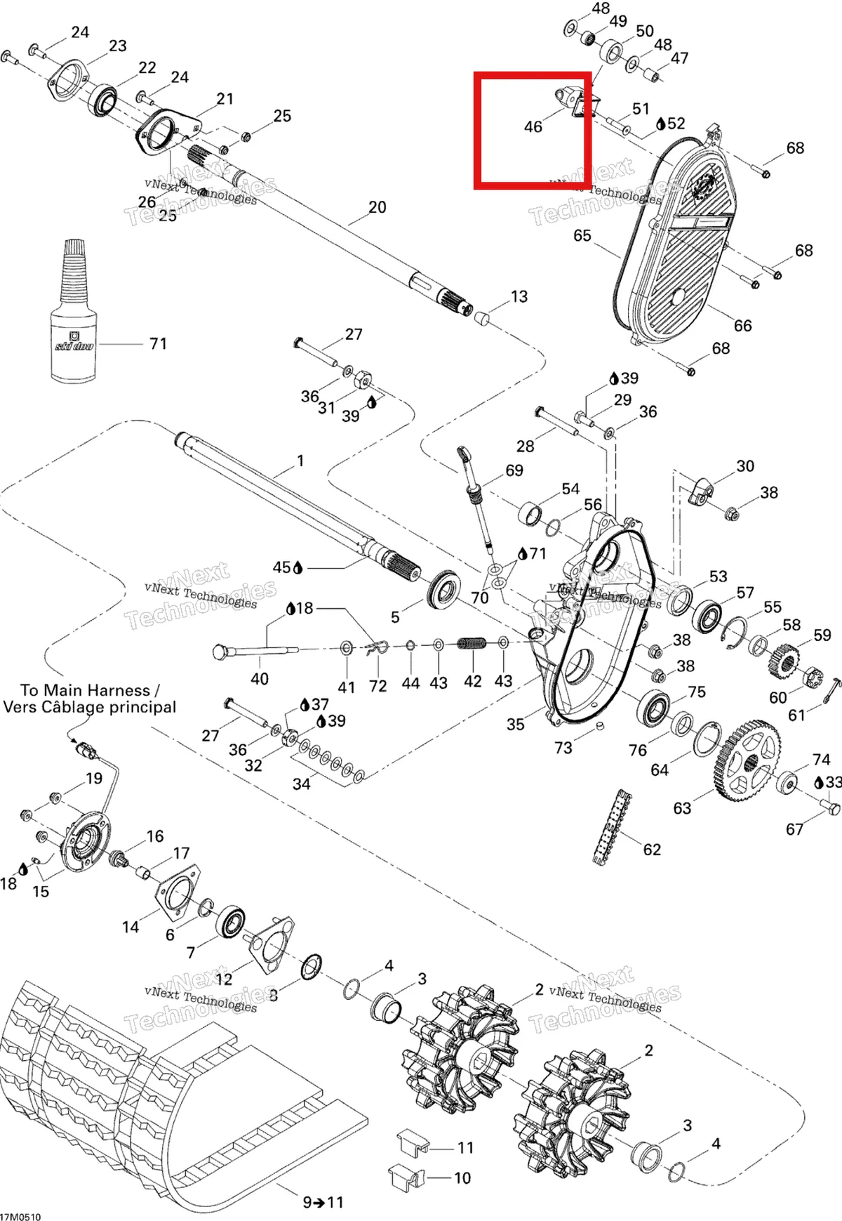 Деталь 504152083 (Натяжитель Цепи) на схеме узла 2005 Ski-Doo MX Z X 440 Racing Drive System