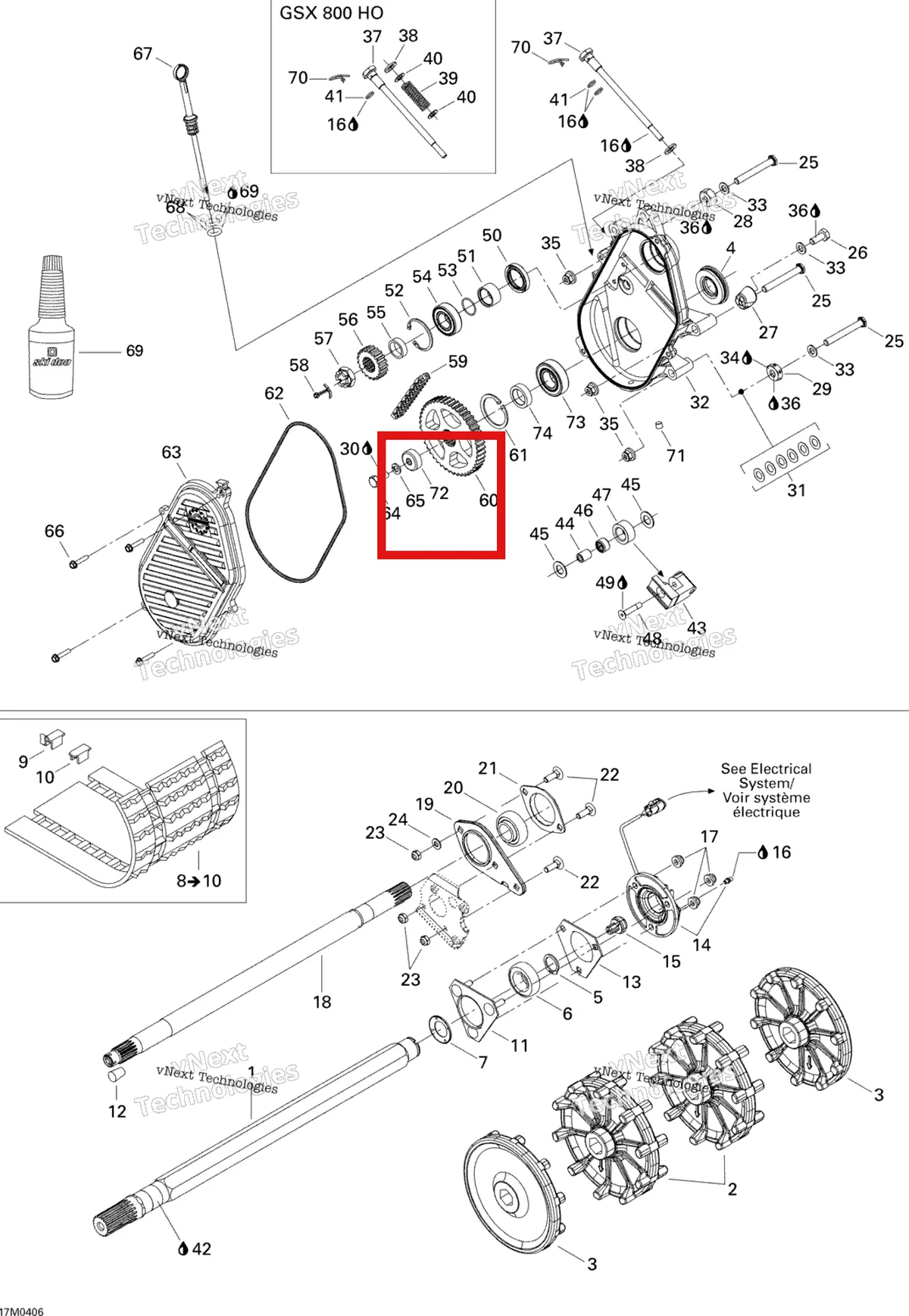 Деталь 504152104 (Проставка) на схеме узла 2004 Ski-Doo GSX 500SS Drive System
