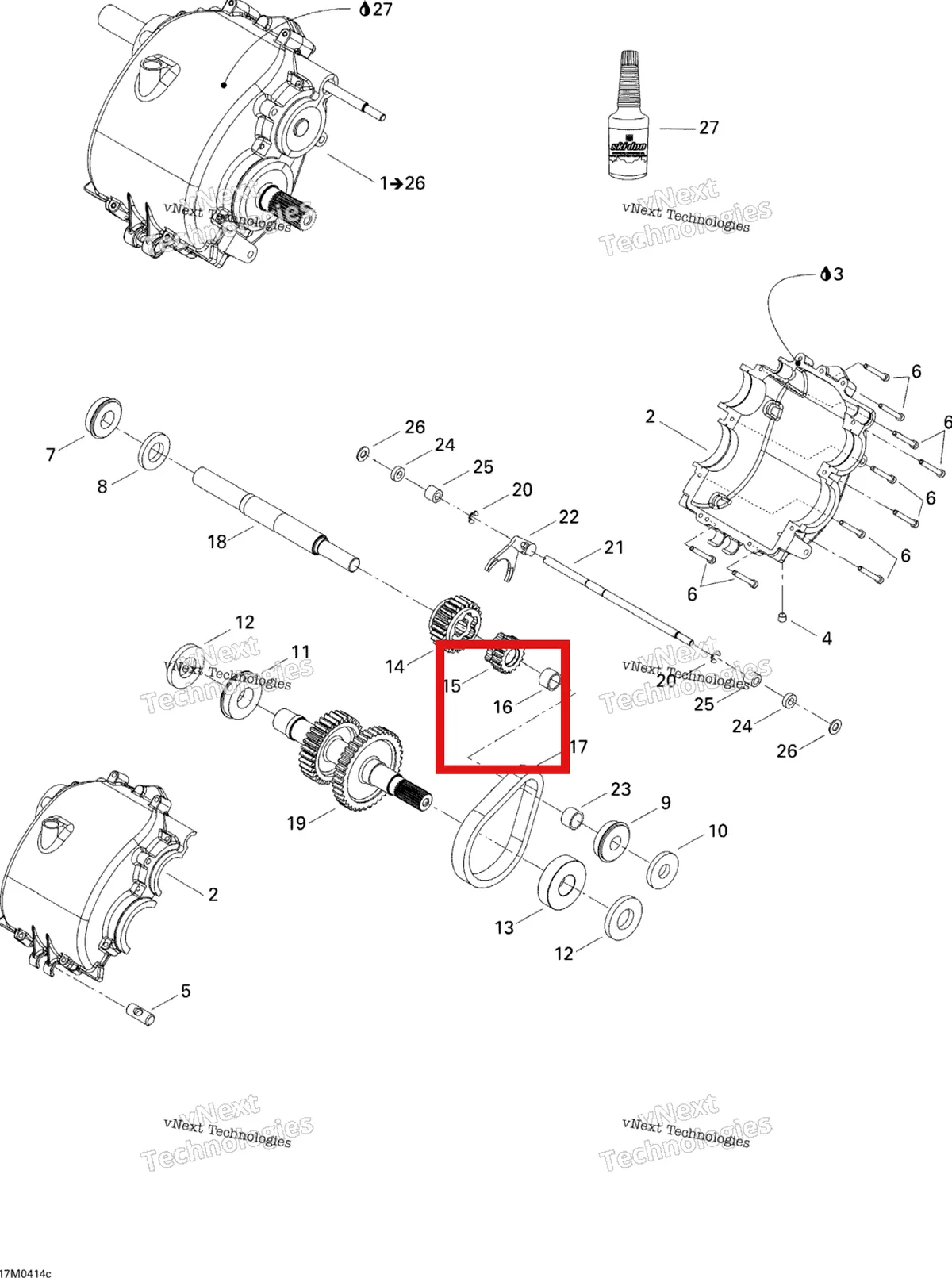 Деталь 504152143 на схеме узла 2004 Ski-Doo Elite 1500 1st Edition Transmission Assy