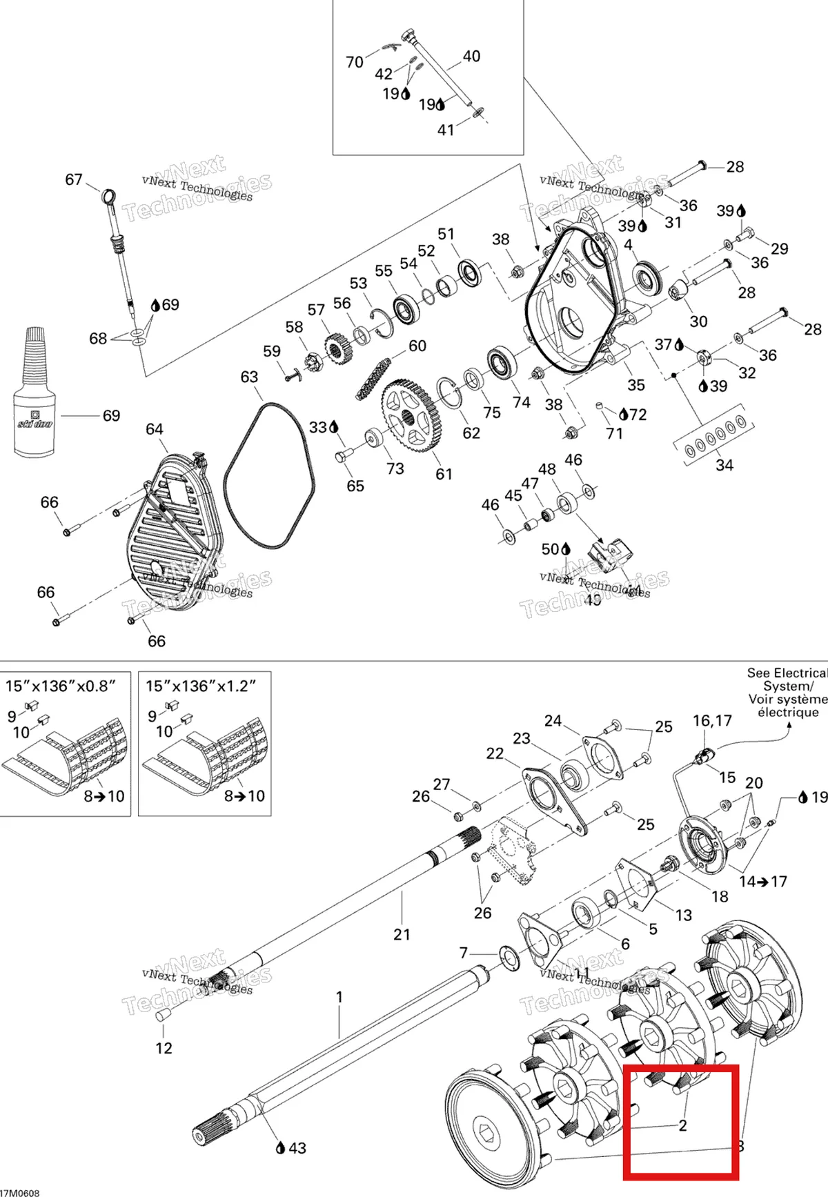 Деталь 504152198 (Деталь Sprocket 10 Teeth) на схеме узла 2006 Ski-Doo GTX 600 HO SDI Drive System