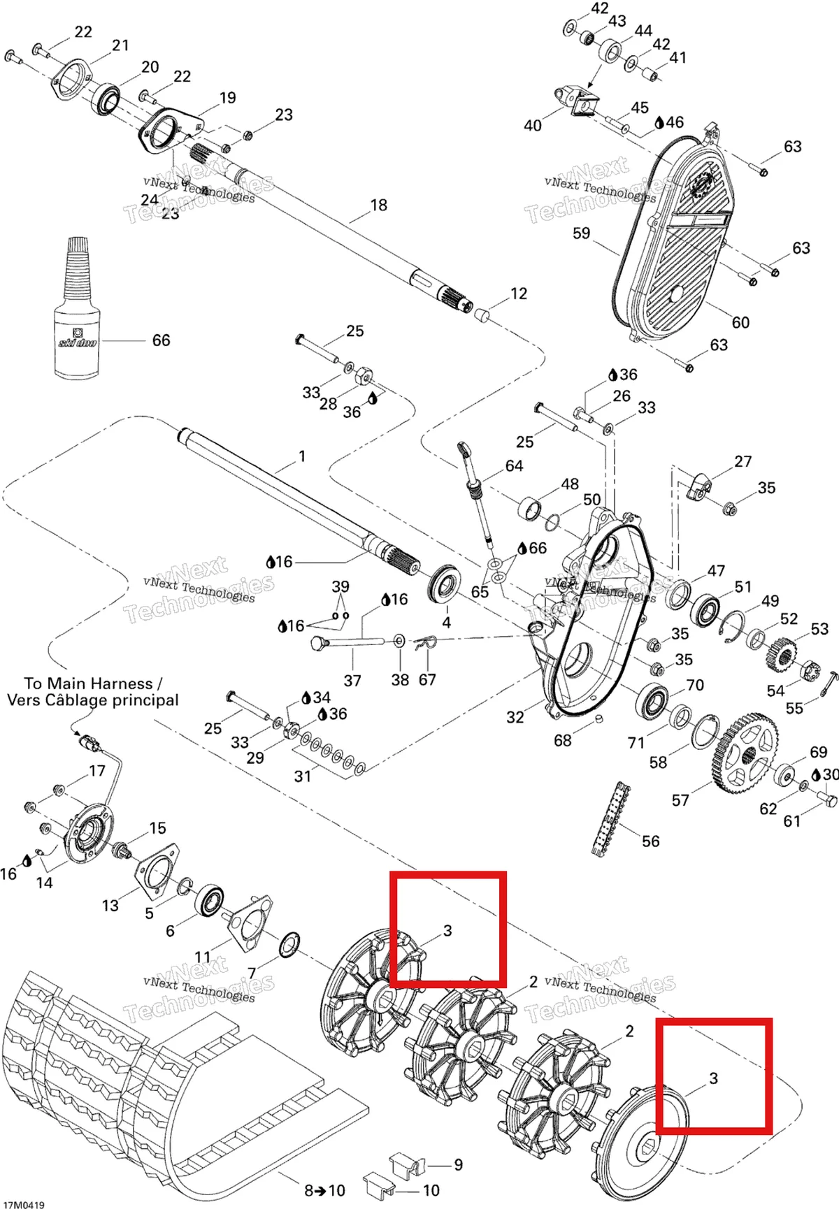 Деталь 504152199 (Деталь Half Sprocket 10 Teeth) на схеме узла 2005 Ski-Doo MX Z 600 HO SDI Renegade, Early Intro Drive
