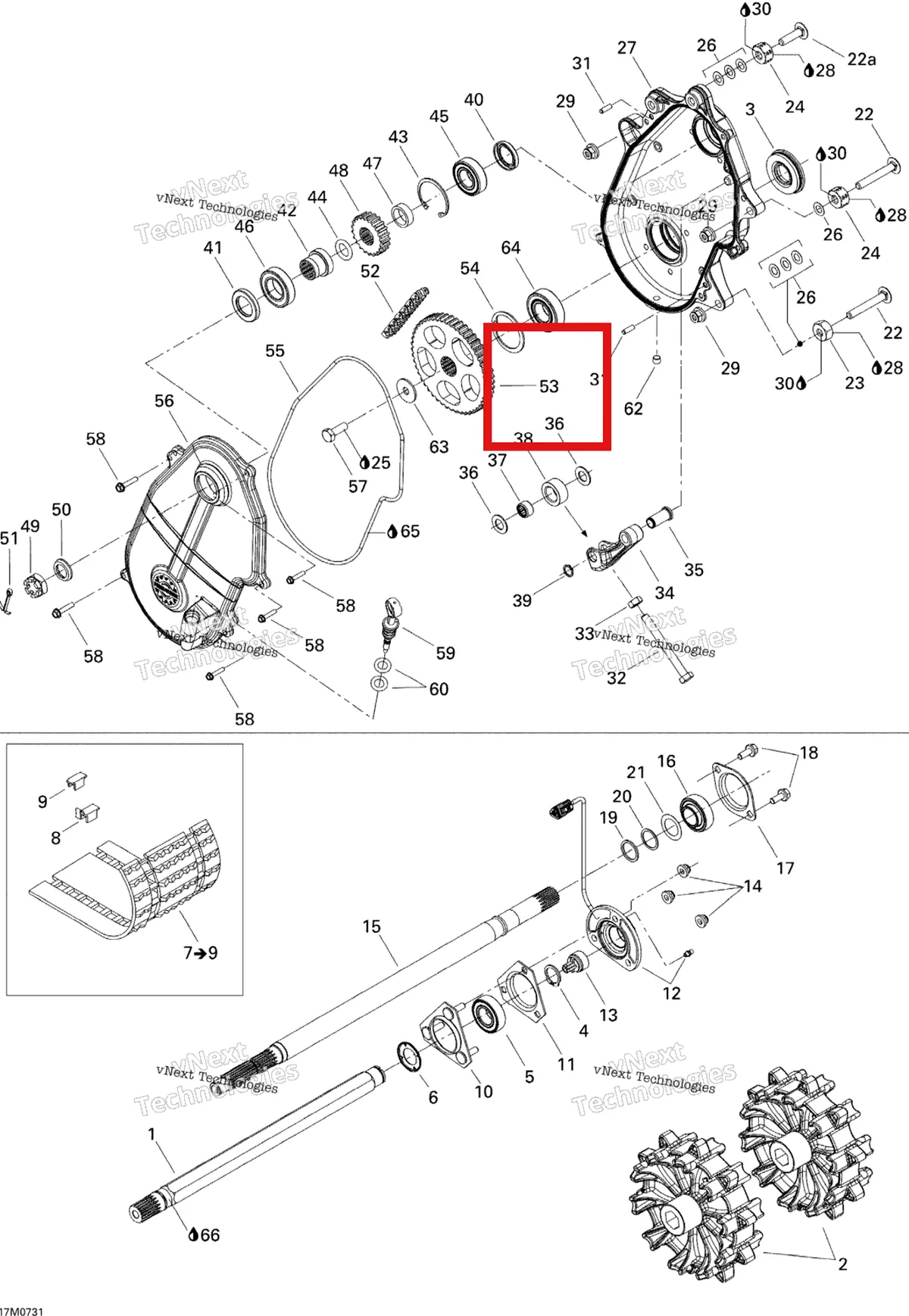 Деталь 504152441 на схеме узла 2007 Ski-Doo MX Z 1000 SDI Renegade RT Drive System