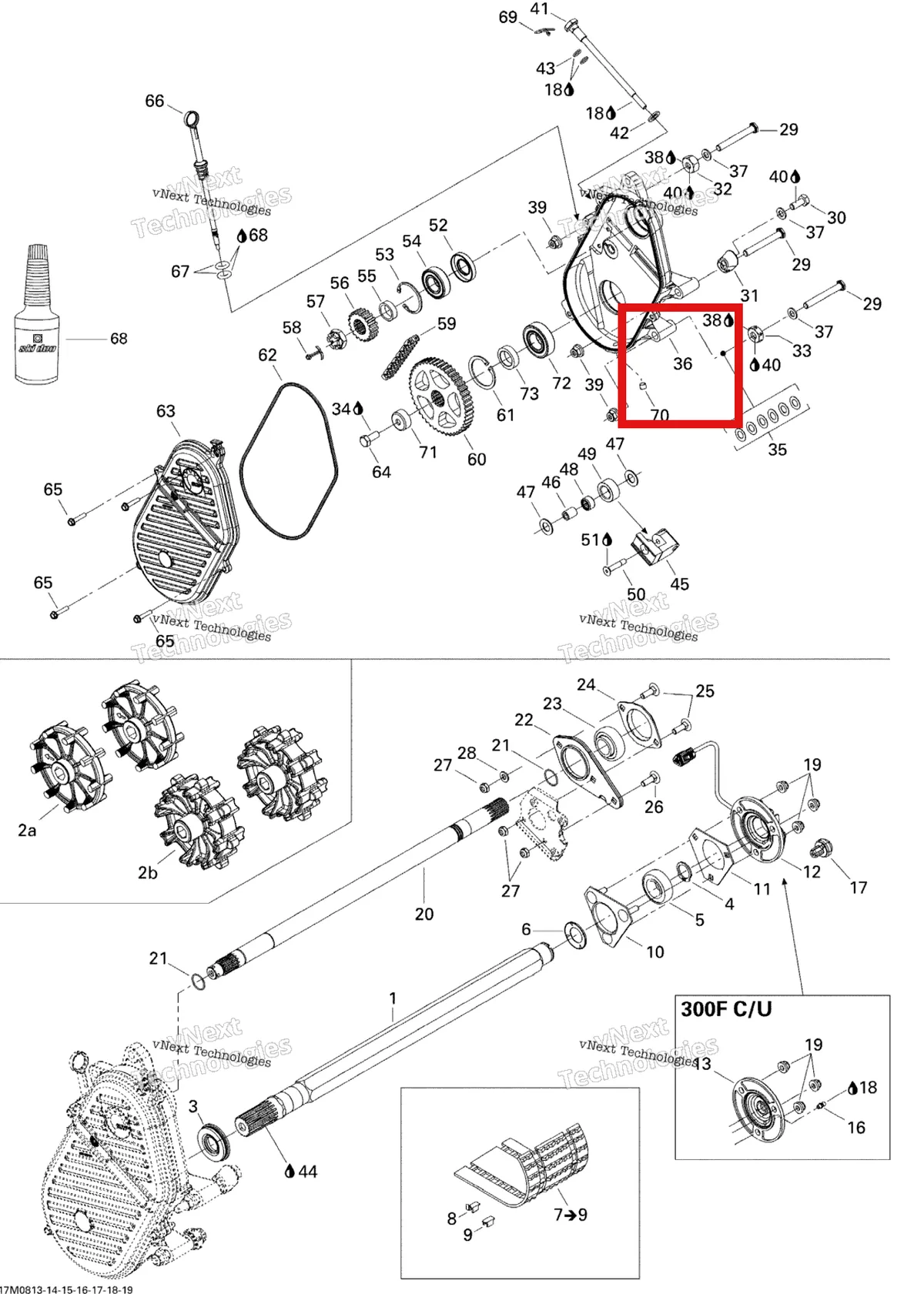 Деталь 504152481 (Деталь Chaincase) на схеме узла 2008 Ski-Doo Skandic Tundra LT 550F Drive System