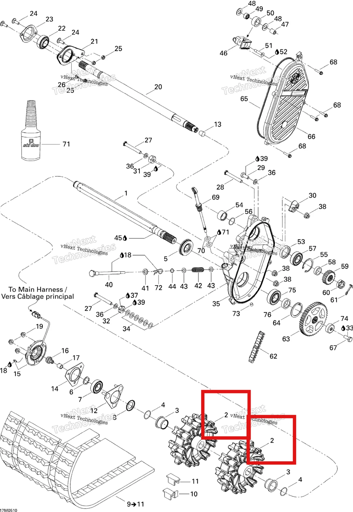Деталь 504152503 (Шкив) на схеме узла 2005 Ski-Doo MX Z X 440 Racing Drive System