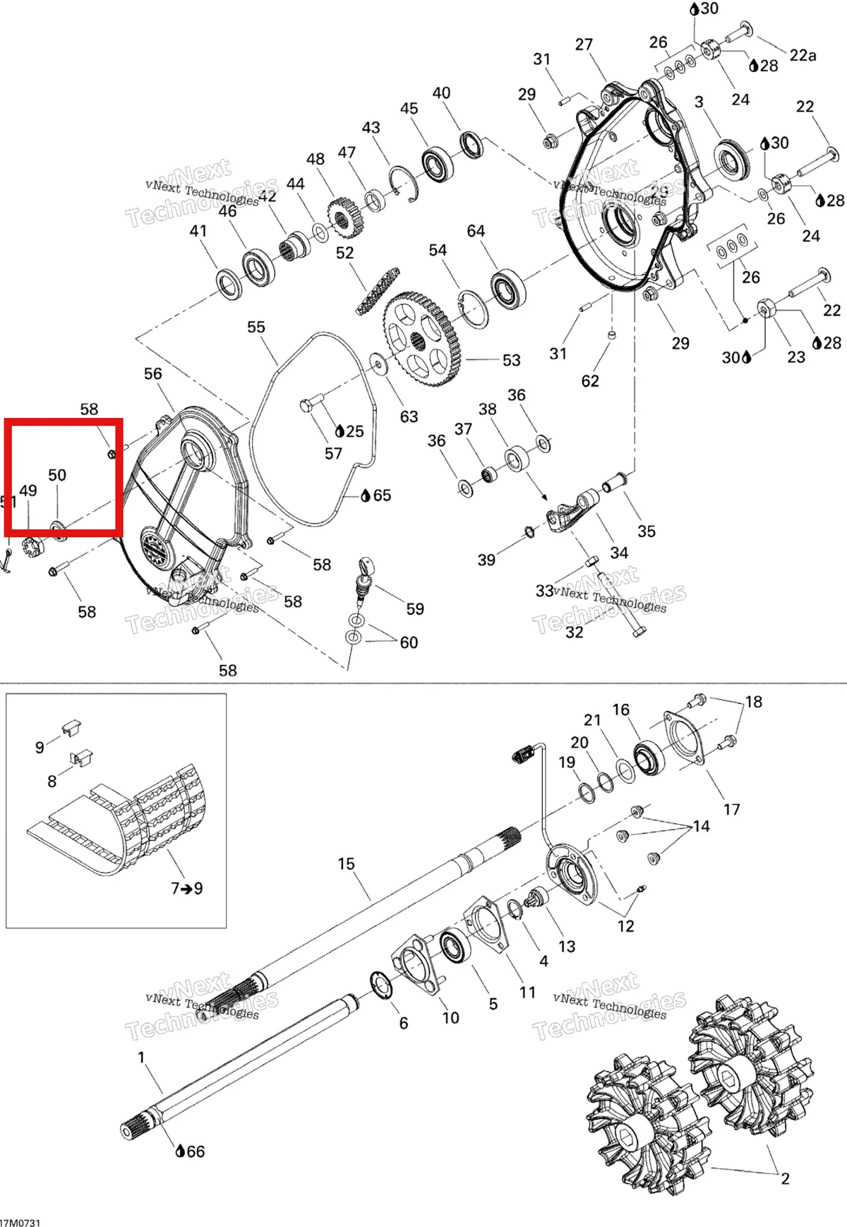 Деталь 504152523 на схеме узла 2007 Ski-Doo MX Z 1000 SDI Renegade RT Drive System
