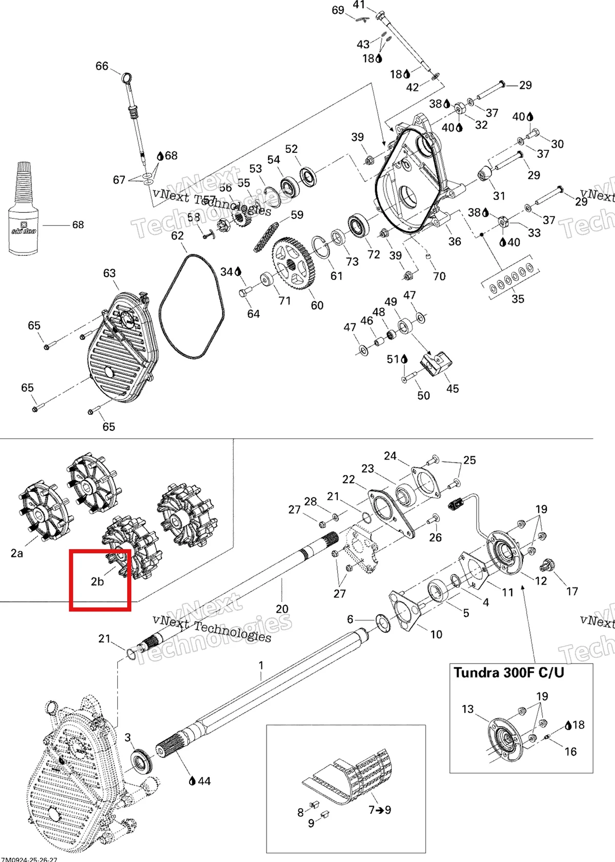 Деталь 504152552 (Деталь Sprocket ( 8teeth)) на схеме узла 2009 Ski-Doo Skandic Tundra LT 550F Drive System