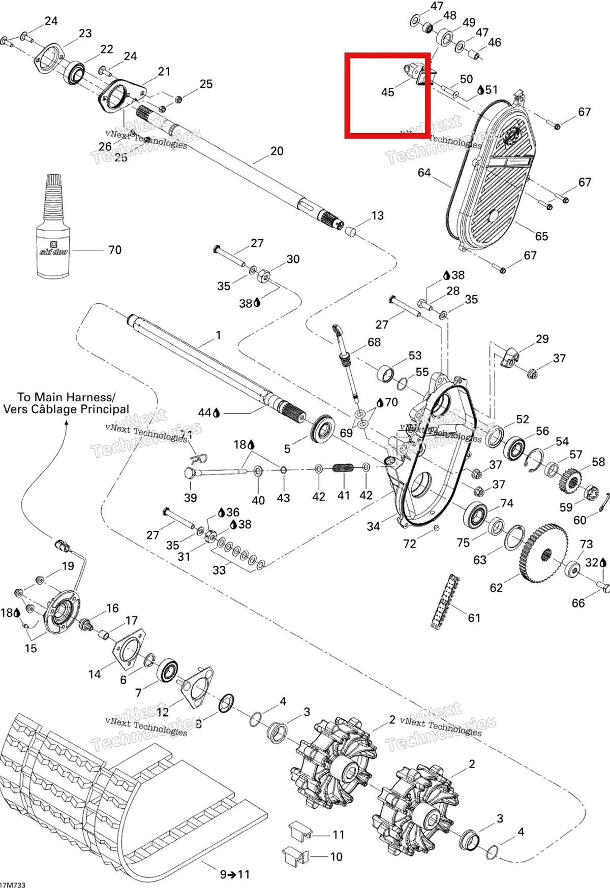 Деталь 504152653 (Натяжитель Цепи) на схеме узла 2007 Ski-Doo MX Z 440X Racing Drive System