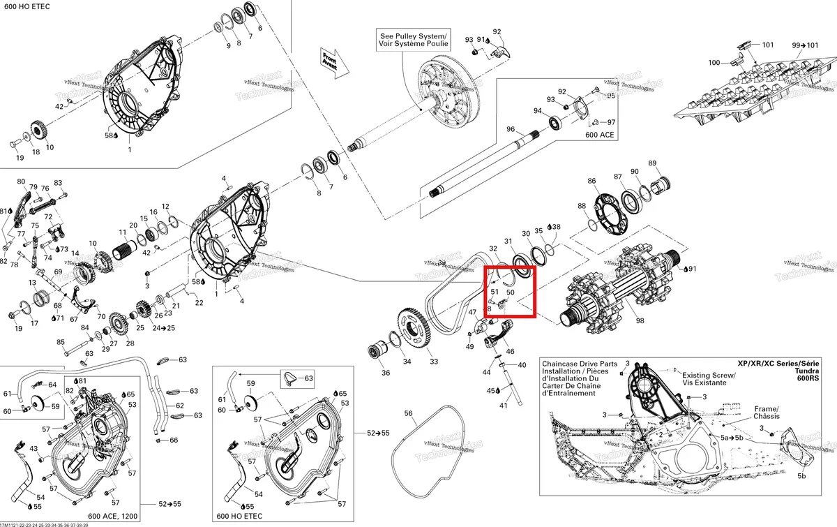 Деталь 504152722 (Слайдер Цепи) на схеме узла 2011 Ski-Doo Tundra LT 600ACE Drive System