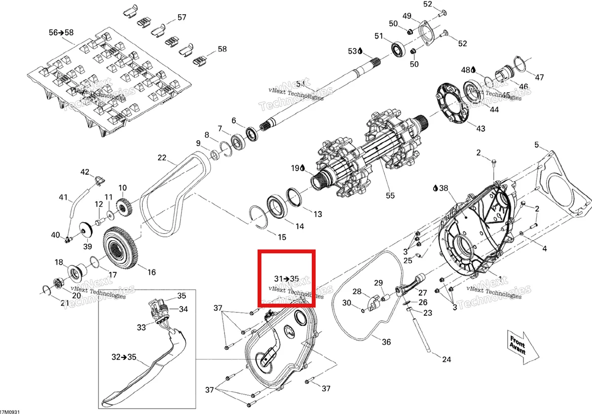 Деталь 504152763 (Деталь Chaincase Cover) на схеме узла 2009 Ski-Doo MX Z X 600RS Drive System