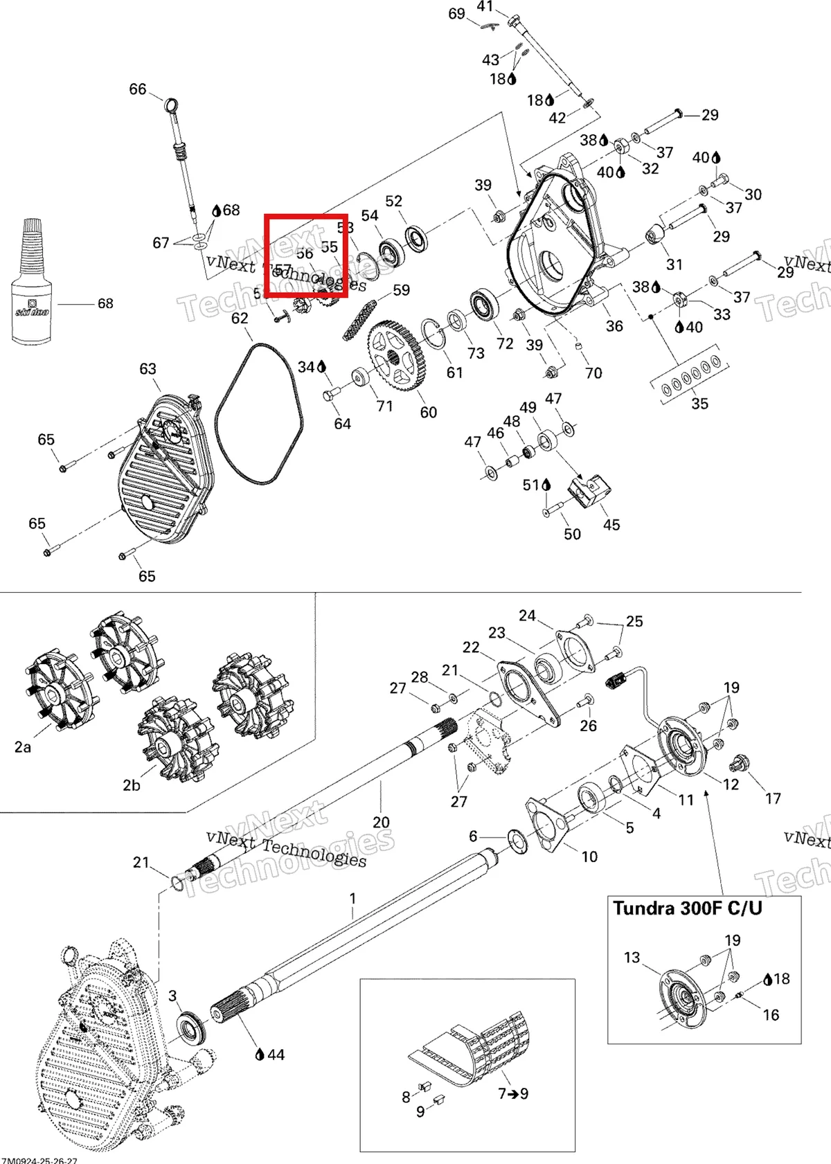 Деталь 504152807 (Деталь Sprocket 17 Teeth. Ranger) на схеме узла 2009 Ski-Doo Skandic Tundra LT 550F Drive System