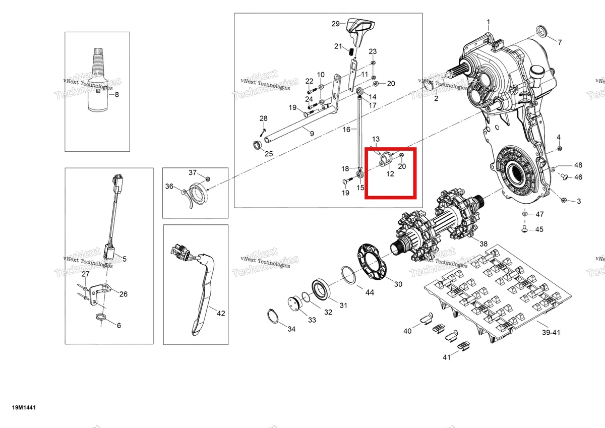Деталь 504152834 (Рычаг переключения) на схеме узла 2014 Ski-Doo EXPEDITION LE 1200 XU Drive Axle, Track And Belt Guard