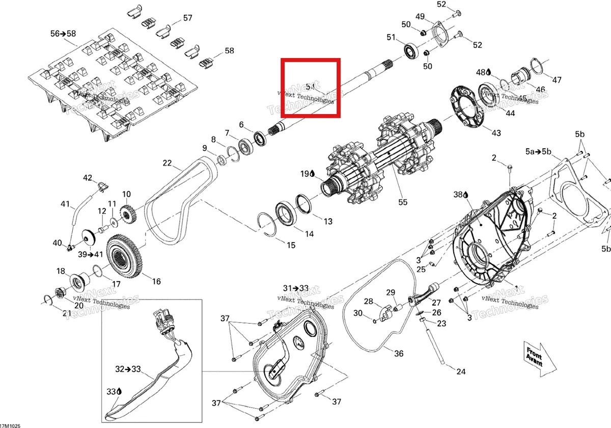 Деталь 504152872 (Счетчик Вал) на схеме узла 2010 Ski-Doo MX Z X 600RS Drive System