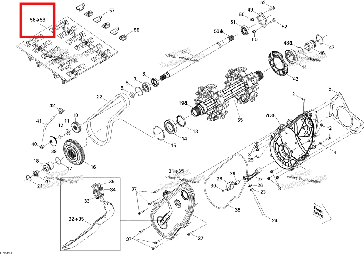 Деталь 504152883 (Деталь Track 15" X 121" X 1.75" Ass'y. Includes 54 To 56) на схеме узла 2009 Ski-Doo MX Z X 600RS Drive System