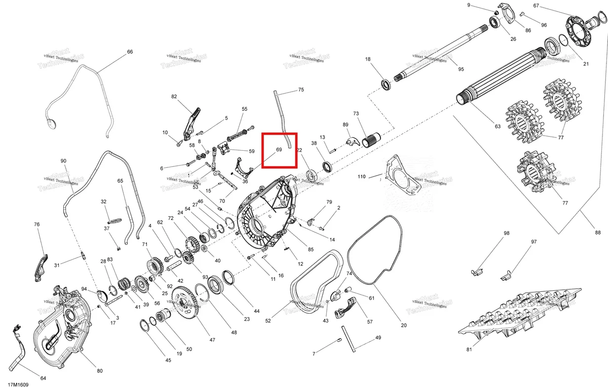 Деталь 504152954 (Деталь Fork Ass'y) на схеме узла 2016 Ski-Doo GRAND TOURING - 4-STROKE Drive System