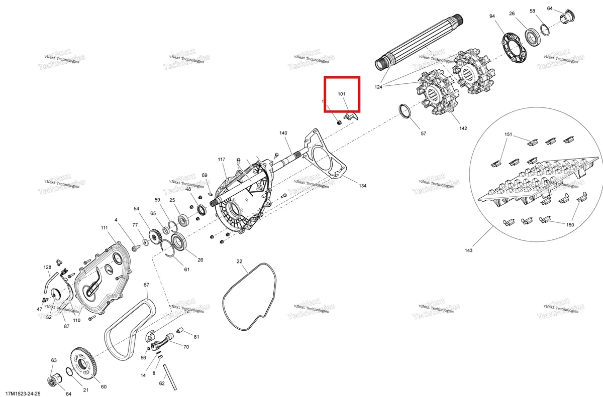 Деталь 504152974 (Корпус подшипника) на схеме узла 2015 Ski-Doo GSX SE 800RETEC XR137 Drive System