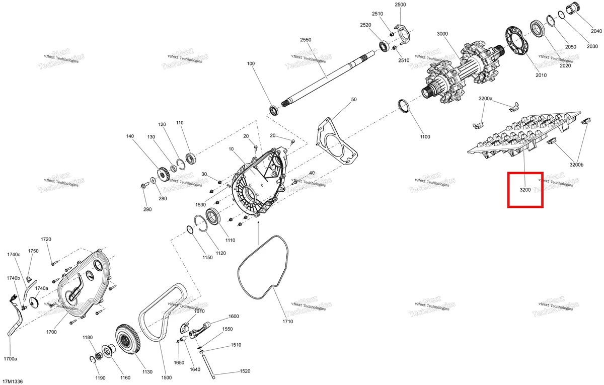 Деталь 504152981 (Деталь Track Ass'y 15'' X 120'' X 1.75''. Includes 54 To 56) на схеме узла 2013 Ski-Doo MXZ X 600RS XP Drive System