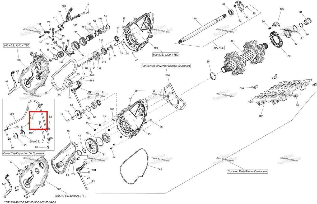 Деталь 504153143 (Деталь Chaincase Cover Ass'y. Includes 49 To 51) на схеме узла 2013 Ski-Doo MXZ X & TNT 1200 XR Drive System