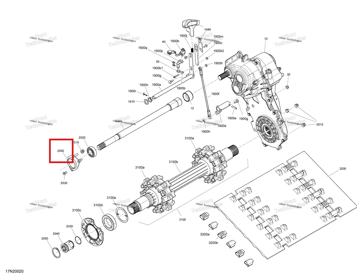 Деталь 504153187 (Корпус Подшипника) на схеме узла 2020 Ski-Doo SKANDIC WT 600HO E-TEC Drive - System