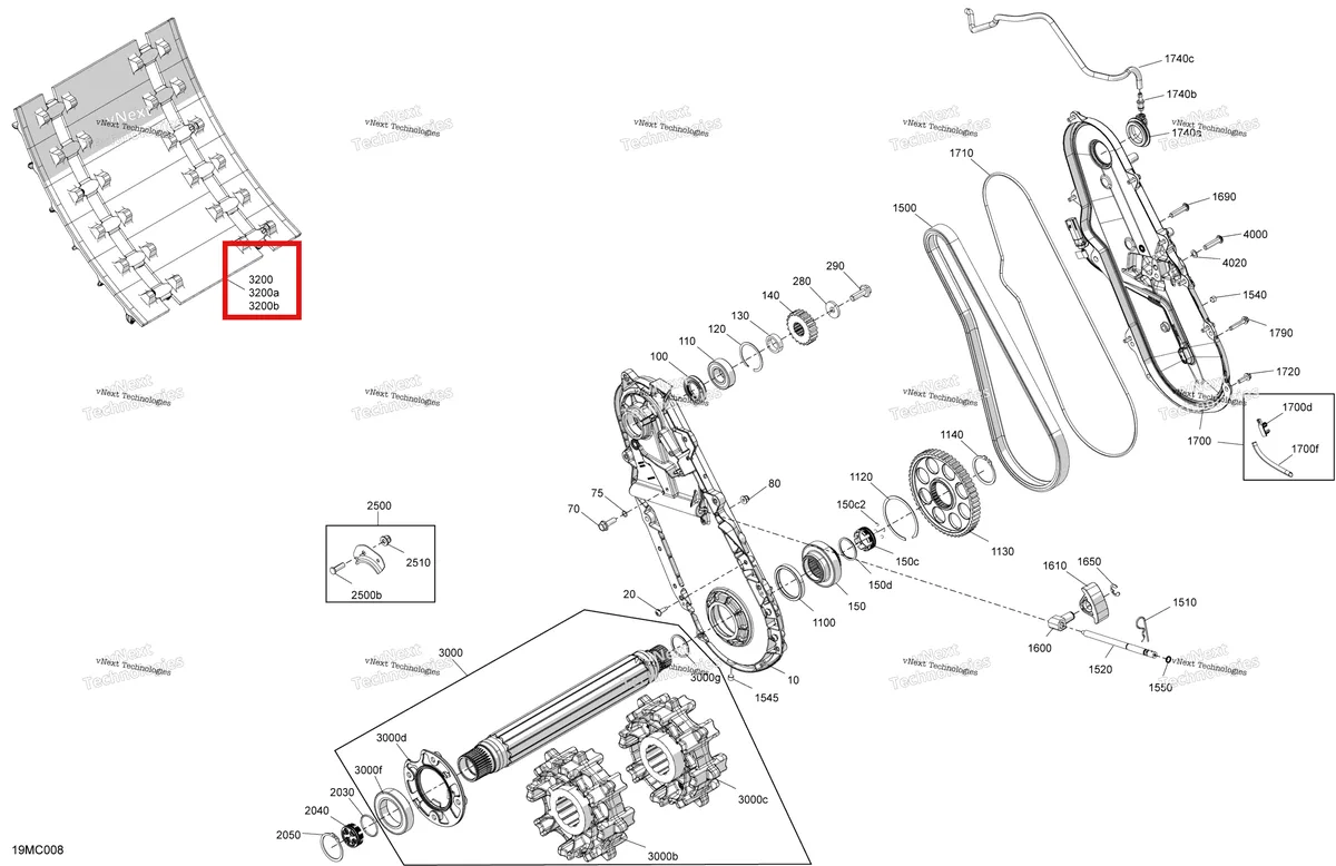 Деталь 504153198 (Деталь Track Ass'y 146". Includes 43 To 45, 3700) на схеме узла 2023 Ski-Doo FREERIDE 146 - 850 E-TEC Drive - System