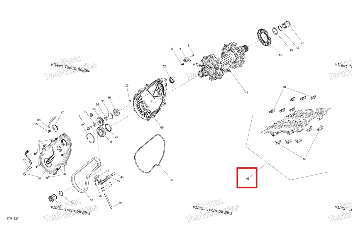 Деталь 504153420 (Деталь Track Ass´y (380 X 3269 X 41). Includes 43 To 45) на схеме узла 2016 Ski-Doo MXZ 600HO E-TEC Drive - 600Ho Etec