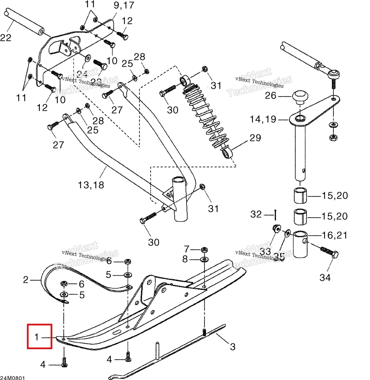 Деталь 505068300 на схеме узла 2008 Ski-Doo Mini Z Front Suspension And Ski