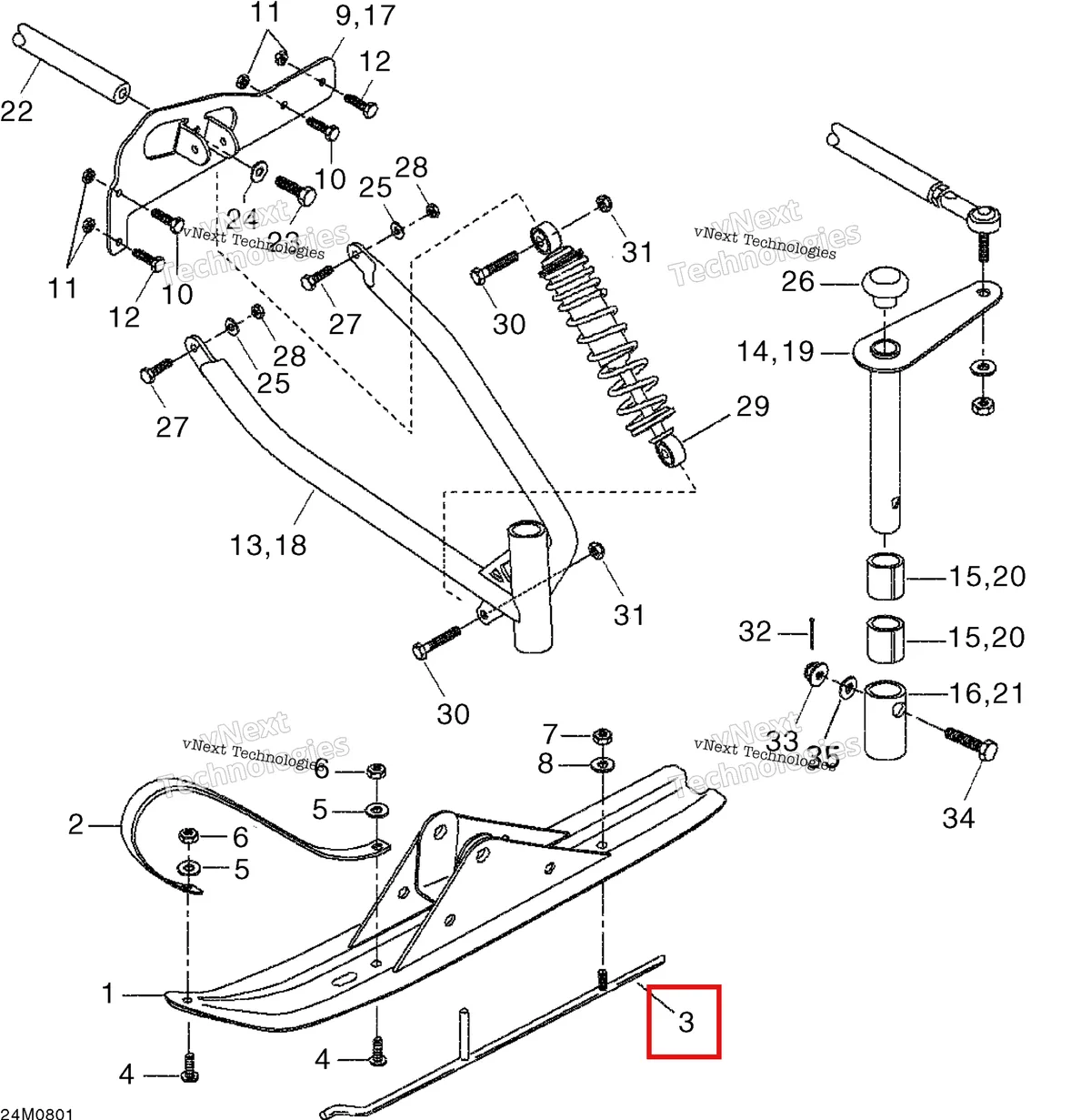 Деталь 505068400 на схеме узла 2008 Ski-Doo Mini Z Front Suspension And Ski