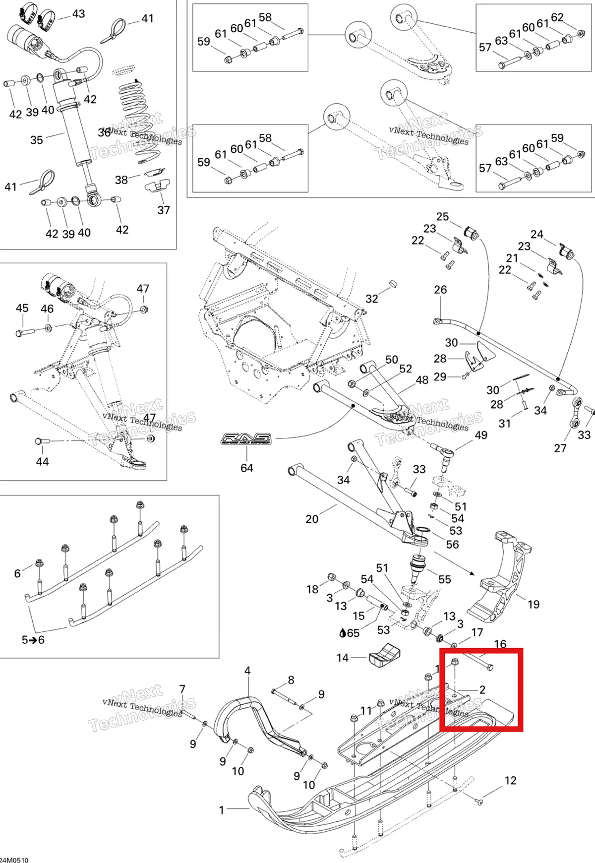 Деталь 505070000 на схеме узла 2005 Ski-Doo MX Z X 440 Racing Front Suspension And Ski