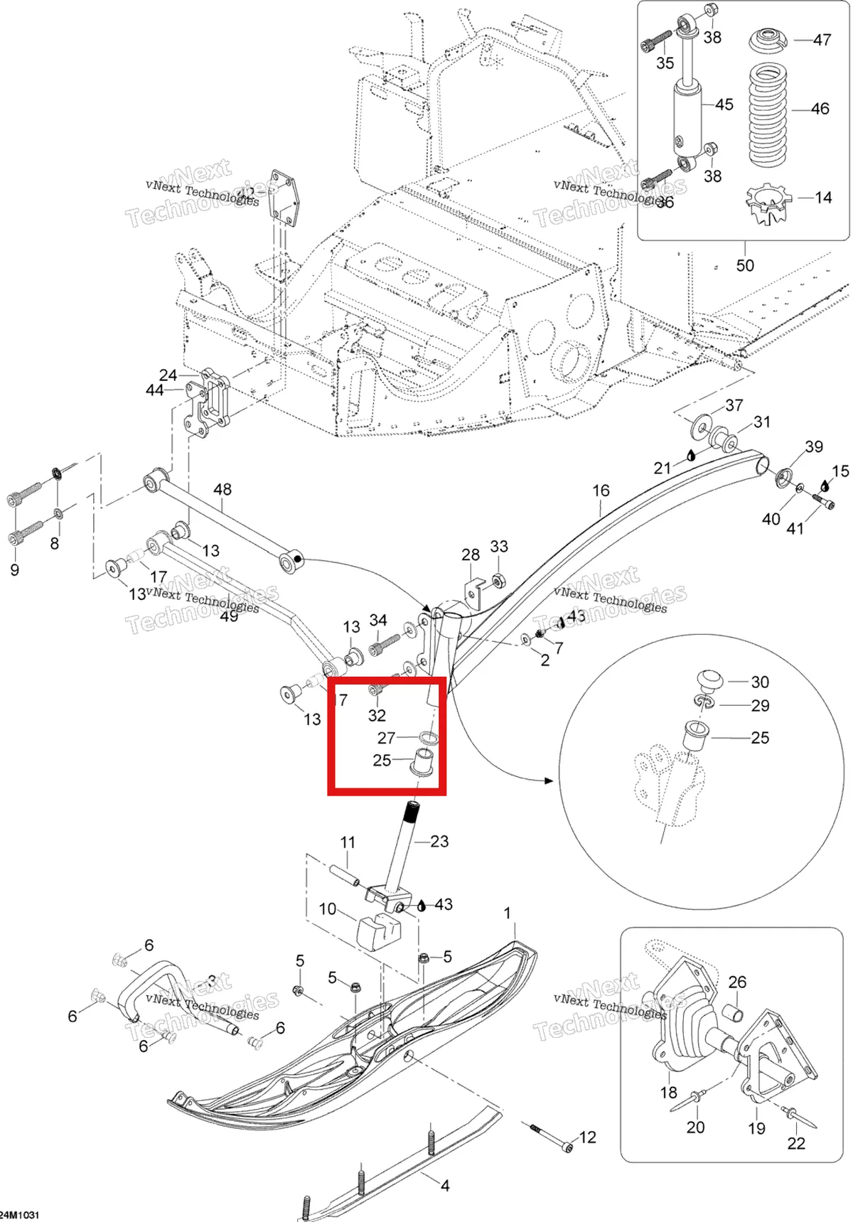 Деталь 505070004 (Шайба) на схеме узла 2010 Ski-Doo Skandic SUV 550F Front Suspension And Ski