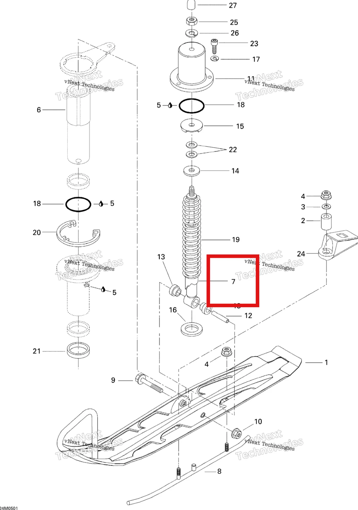Деталь 505070014 на схеме узла 2005 Ski-Doo Tundra R Front Suspension And Ski