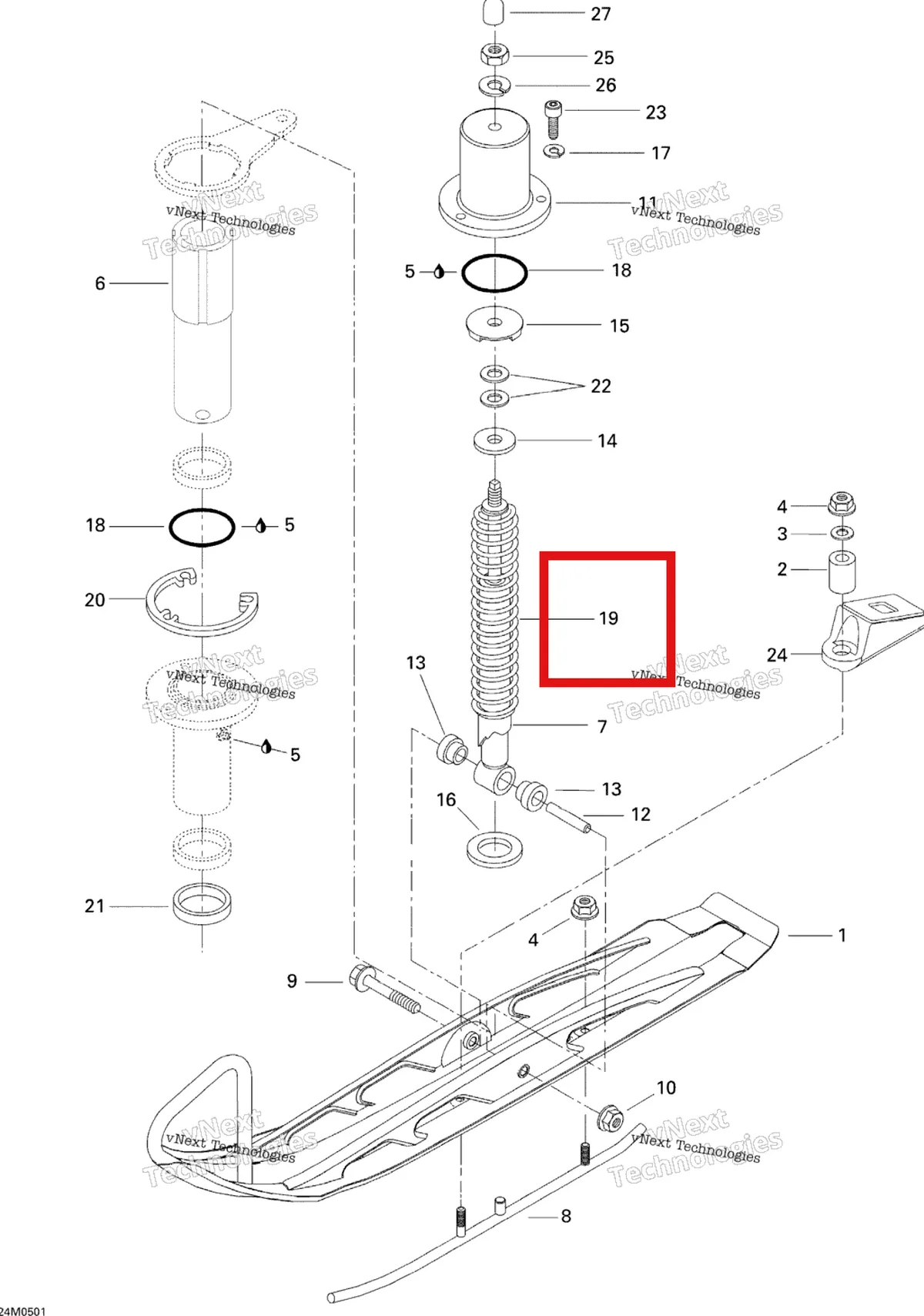 Деталь 505070130 на схеме узла 2005 Ski-Doo Tundra R Front Suspension And Ski