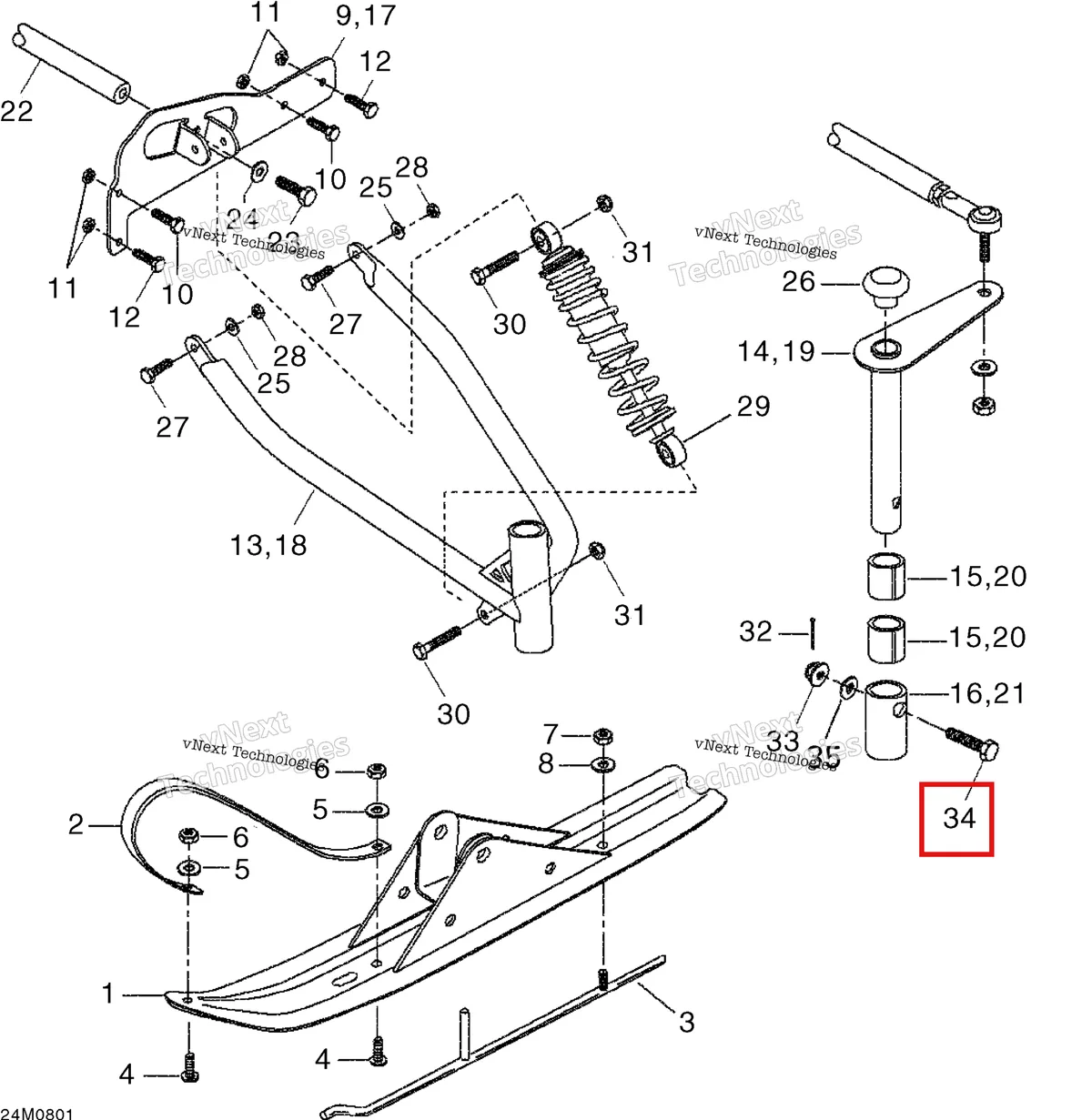 Деталь 505070178 на схеме узла 2008 Ski-Doo Mini Z Front Suspension And Ski