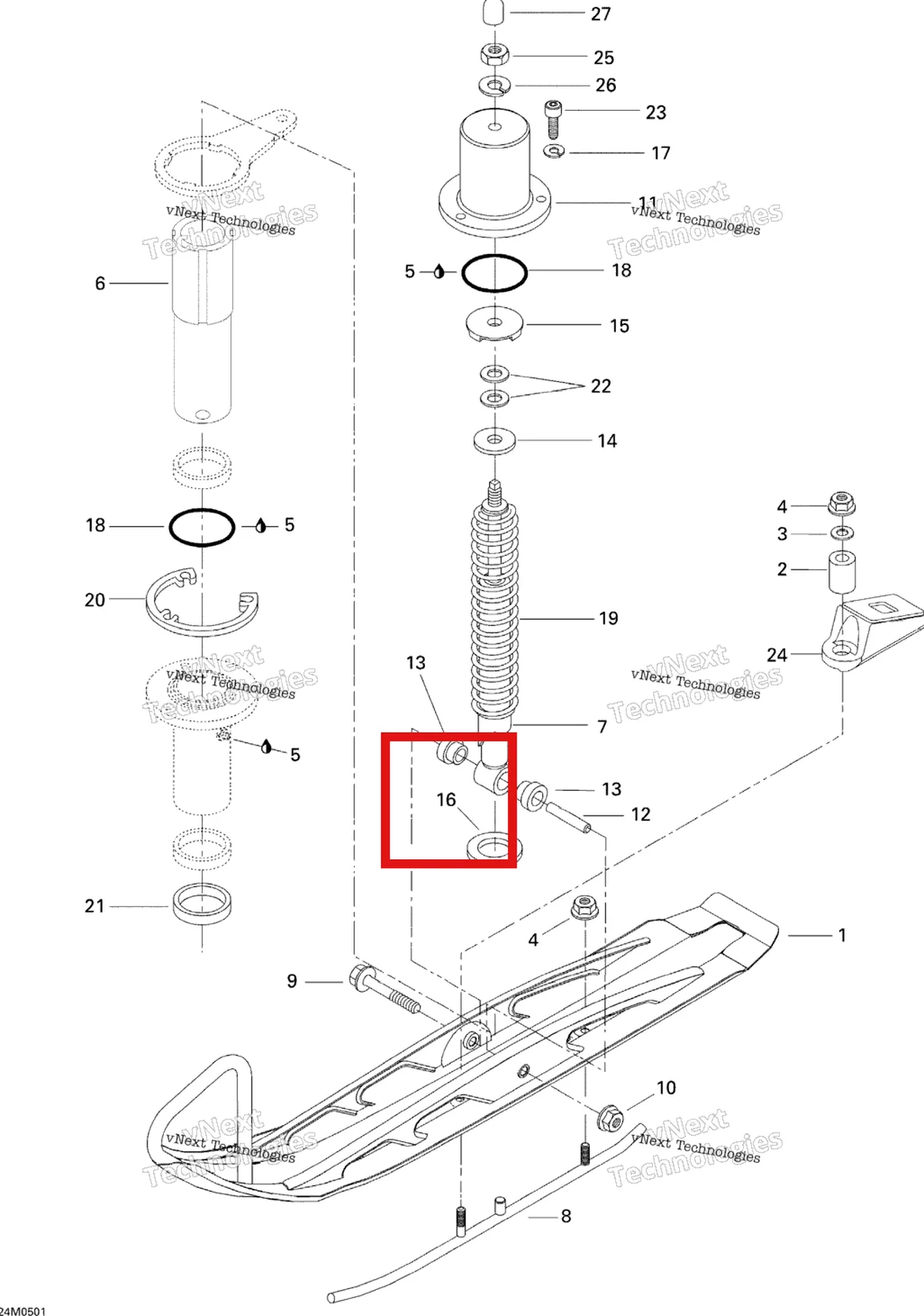 Деталь 505070192 на схеме узла 2005 Ski-Doo Tundra R Front Suspension And Ski