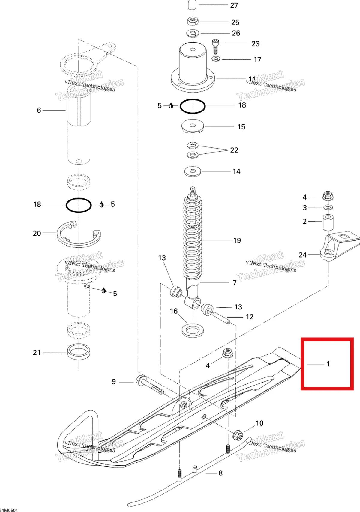 Деталь 505070203 на схеме узла 2005 Ski-Doo Tundra R Front Suspension And Ski