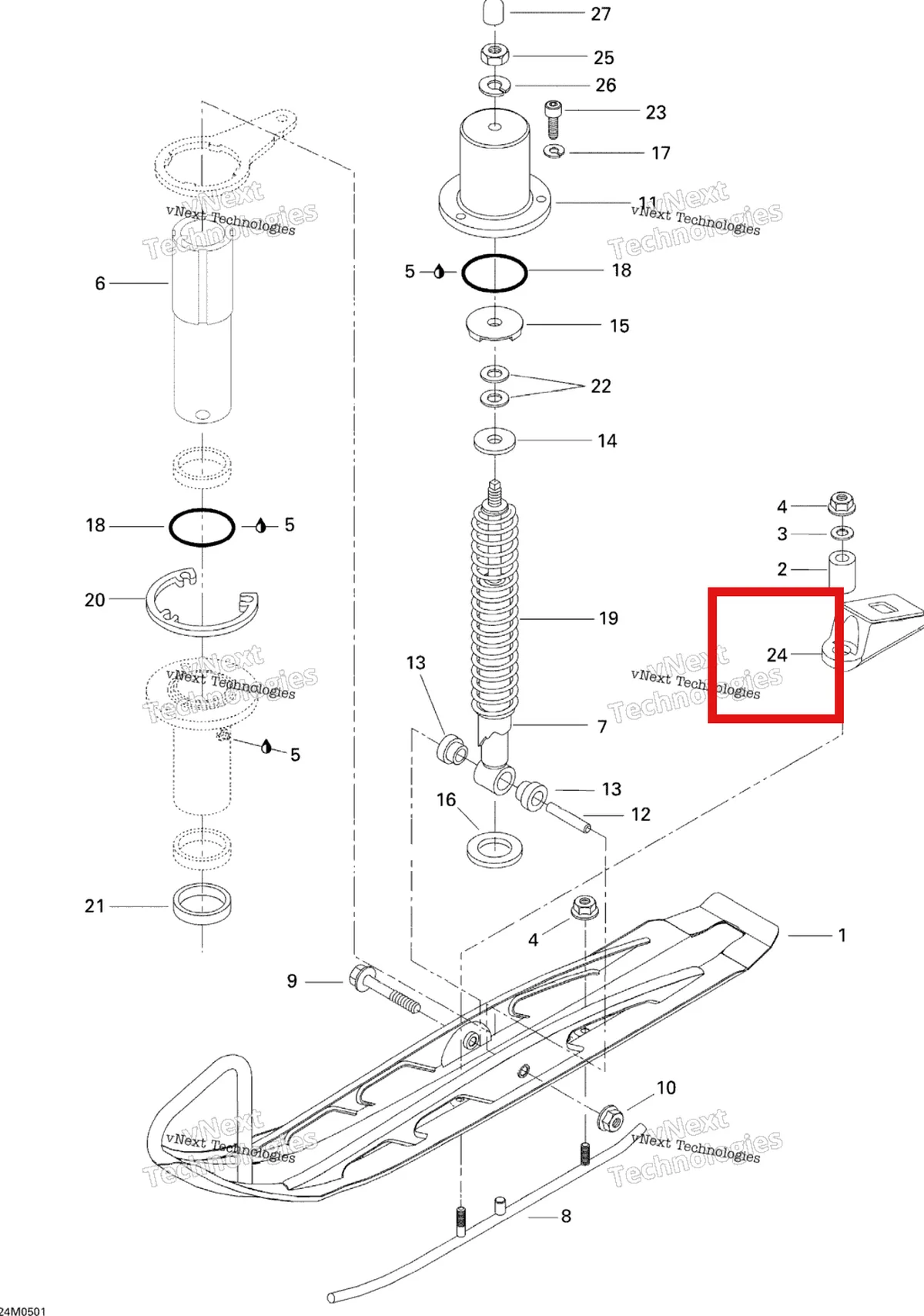 Деталь 505070230 на схеме узла 2005 Ski-Doo Tundra R Front Suspension And Ski